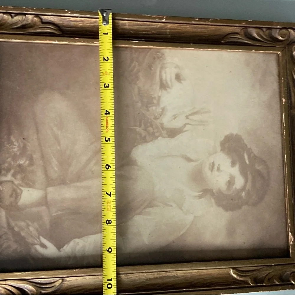 Antique Framed Sepia Tone Child With Rabbit